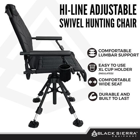 Black Sierra Steel 360° Swivel Hunting Chair, Luxury Armless Blind Seat | Supports 300 LBS, Portable Luxury Armless Hunt Blind Seat, Heavy Duty Stealth Spin w/All Terrain Duck Feet (Hi-Line) in Saudi Arabia