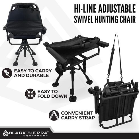 Black Sierra Steel 360° Swivel Hunting Chair, Luxury Armless Blind Seat | Supports 300 LBS, Portable Luxury Armless Hunt Blind Seat, Heavy Duty Stealth Spin w/All Terrain Duck Feet (Hi-Line) in Saudi Arabia