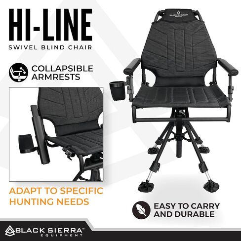 Black Sierra Steel 360° Swivel Hunting Chair, Luxury Armless Blind Seat | Supports 300 LBS, Portable Luxury Armless Hunt Blind Seat, Heavy Duty Stealth Spin w/All Terrain Duck Feet (Hi-Line) in Saudi Arabia