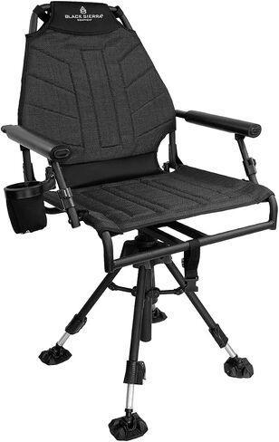 Black Sierra Steel 360° Swivel Hunting Chair, Luxury Armless Blind Seat | Supports 300 LBS, Portable Luxury Armless Hunt Blind Seat, Heavy Duty Stealth Spin w/All Terrain Duck Feet (Hi-Line) in Saudi Arabia