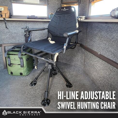Black Sierra Steel 360° Swivel Hunting Chair, Luxury Armless Blind Seat | Supports 300 LBS, Portable Luxury Armless Hunt Blind Seat, Heavy Duty Stealth Spin w/All Terrain Duck Feet (Hi-Line) in Saudi Arabia