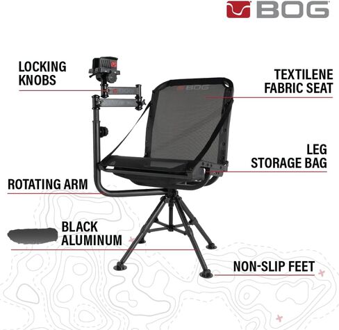 BOG DeathGrip 360 Chair with Lightweight Aluminum Construction, 4 Extendable Legs, DeathGrip Universal Gun Rest, 360 Adjustable Pivoting Seat, and Hands-Free Use During Hunting, Shooting, and Outdoors in Saudi Arabia