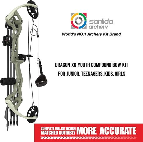 Sanlida Archery Dragon X6 Compound Bow Kit for Youth, Kids & Beginners, Bow and Arrows Set, 19"-28" Draw Length, 15-30 LBS Draw Weight, RH Only in Saudi Arabia