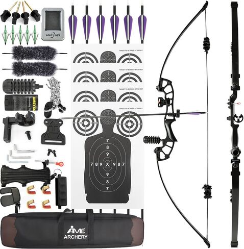 30/40/50lbs Right Handed Straight Bow Set, Magnesium Aluminum Alloy Riser with Carbon Arrows & Full Archery Accessories in Saudi Arabia