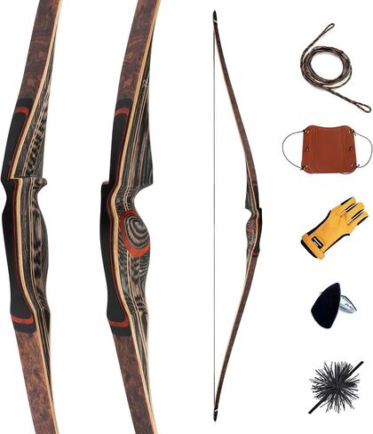 Deerseeker Archery 64" Reflex Deflex Hybrid One-Piece Traditional Long Bow with Laminated Bamboo & Clear Fiberglass Limbs Right Hand/Left Hand for Adults 25-60lbs in Kuwait