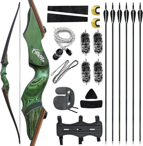 60 Inch Black Hunter Longbow 20-60 Lbs Green Archery Bow Right Hand | Takedown Bow and Arrow Set, with Extra Bowstring, for Adults and Beginners, Hunting Shooting in Kuwait