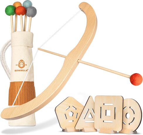 BOWRILLA® Kids Bow and Arrow Set | Wooden Archery Toy for Boys & Girls Aged 3-7, Bow and Arrow for Kids | Includes 5 Arrows, 4 Targets, Cotton Quiver | Indoor & Outdoor Play in Saudi Arabia