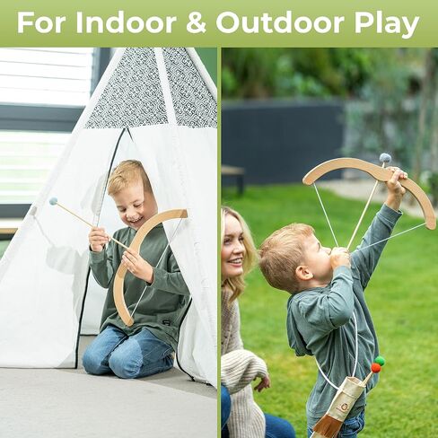 BOWRILLA® Kids Bow and Arrow Set | Wooden Archery Toy for Boys & Girls Aged 3-7, Bow and Arrow for Kids | Includes 5 Arrows, 4 Targets, Cotton Quiver | Indoor & Outdoor Play in Saudi Arabia