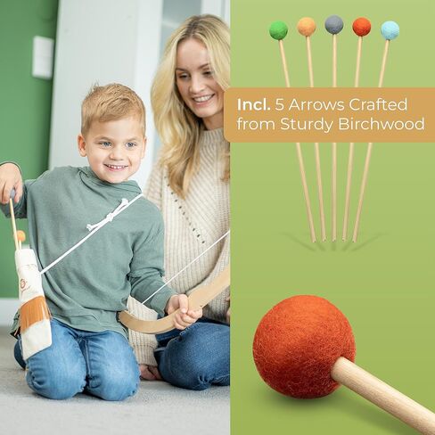 BOWRILLA® Kids Bow and Arrow Set | Wooden Archery Toy for Boys & Girls Aged 3-7, Bow and Arrow for Kids | Includes 5 Arrows, 4 Targets, Cotton Quiver | Indoor & Outdoor Play in Saudi Arabia