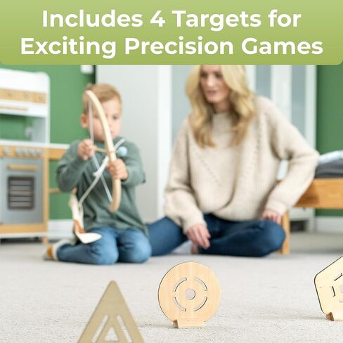 BOWRILLA® Kids Bow and Arrow Set | Wooden Archery Toy for Boys & Girls Aged 3-7, Bow and Arrow for Kids | Includes 5 Arrows, 4 Targets, Cotton Quiver | Indoor & Outdoor Play in Saudi Arabia