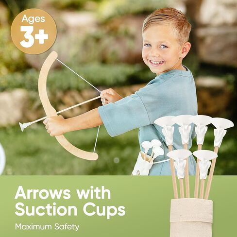 BOWRILLA® Kids Bow and Arrow Set | Wooden Archery Toy for Boys & Girls Ages 3+, Bow and Arrow for Kids | Includes 6 Suction Cup Arrows, Wooden Target & Cotton Quiver | Indoor & Outdoor Play in Saudi Arabia