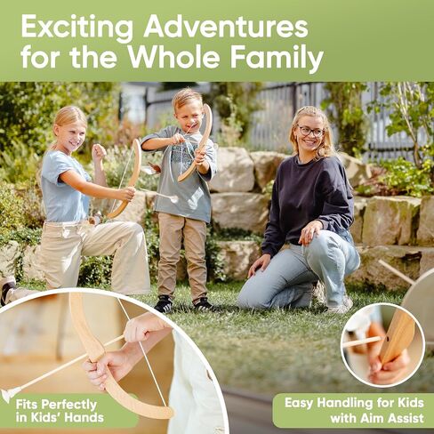BOWRILLA® Kids Bow and Arrow Set | Wooden Archery Toy for Boys & Girls Ages 3+, Bow and Arrow for Kids | Includes 6 Suction Cup Arrows, Wooden Target & Cotton Quiver | Indoor & Outdoor Play in Saudi Arabia