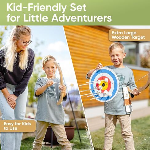 BOWRILLA® Kids Bow and Arrow Set | Wooden Archery Toy for Boys & Girls Ages 3+, Bow and Arrow for Kids | Includes 6 Suction Cup Arrows, Wooden Target & Cotton Quiver | Indoor & Outdoor Play in Saudi Arabia