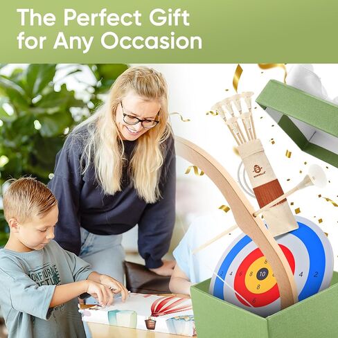 BOWRILLA® Kids Bow and Arrow Set | Wooden Archery Toy for Boys & Girls Ages 3+, Bow and Arrow for Kids | Includes 6 Suction Cup Arrows, Wooden Target & Cotton Quiver | Indoor & Outdoor Play in Saudi Arabia