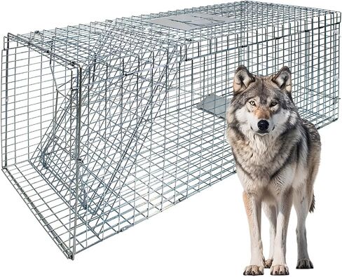 51.1"x17.4"x18.9" Large Foldable Humane Live Animal Trap Cage, Powder-Coated Alloy Steel Live Trap-Coyote Cage for Raccoon/Capybara/Bobcat/Fox/Dog/Armadillo/Opossum/Stray Cat/Rabbit-Zip Ties in Saudi Arabia