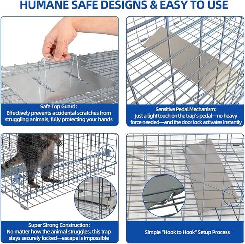 51.1"x17.4"x18.9" Large Foldable Humane Live Animal Trap Cage, Powder-Coated Alloy Steel Live Trap-Coyote Cage for Raccoon/Capybara/Bobcat/Fox/Dog/Armadillo/Opossum/Stray Cat/Rabbit-Zip Ties in Saudi Arabia