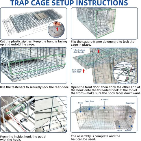 51.1"x17.4"x18.9" Large Foldable Humane Live Animal Trap Cage, Powder-Coated Alloy Steel Live Trap-Coyote Cage for Raccoon/Capybara/Bobcat/Fox/Dog/Armadillo/Opossum/Stray Cat/Rabbit-Zip Ties in Saudi Arabia
