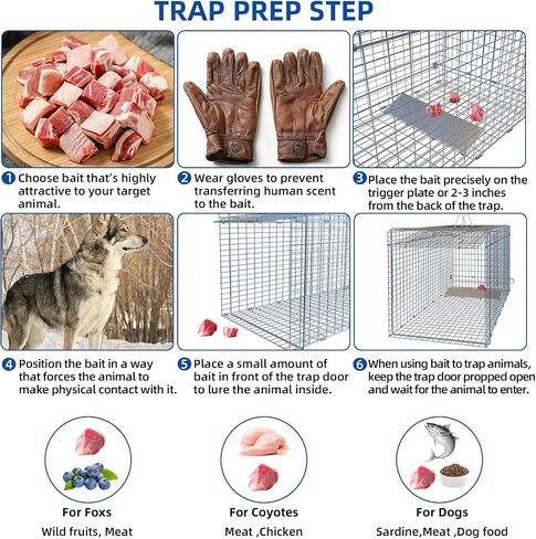 51.1"x17.4"x18.9" Large Foldable Humane Live Animal Trap Cage, Powder-Coated Alloy Steel Live Trap-Coyote Cage for Raccoon/Capybara/Bobcat/Fox/Dog/Armadillo/Opossum/Stray Cat/Rabbit-Zip Ties in Saudi Arabia