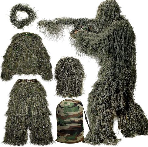 MOPHOTO 5 in 1 Ghillie Suit 3D Camouflage Hunting Suits - Jacket, Pants, Hood, Carry Bag for Adults & Youth, M/L/XL/XXL in Saudi Arabia