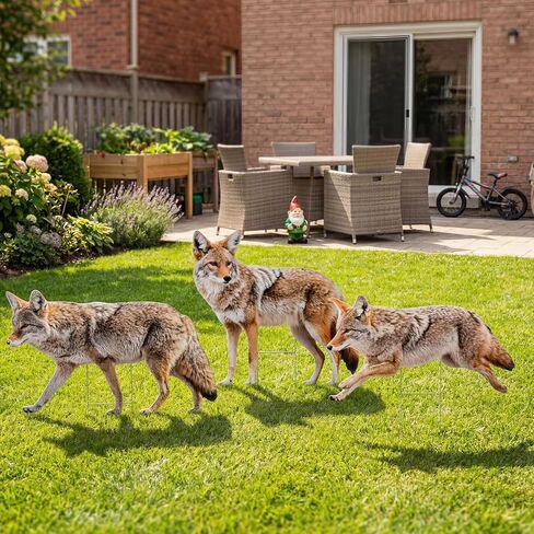3 Pack 27x 25 Inch Coyote Decoy for Geese, Lifelike Predator with Metal Stakes, Fake Predator Hunting Decoy 2D Silhouette Coyote Devices for Yard Garden in Saudi Arabia