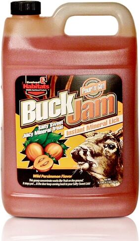 Buck Jam Wild Persimmon Flavored Salty Sweet Liquid Deer Attractant - Instant Mineral Lick - Powerful Ready-to-Use Year-Round Beneficial Food Supplement for Deer - 1 Gallon in Saudi Arabia