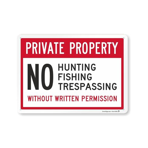 SmartSign 12 x 18 inch “Private Property - No Hunting, No Fishing, No Trespassing" Metal Sign, 63 mil Aluminum, 3M Laminated Engineer Grade Reflective Material, Red, Black and White, Made in USA in Saudi Arabia