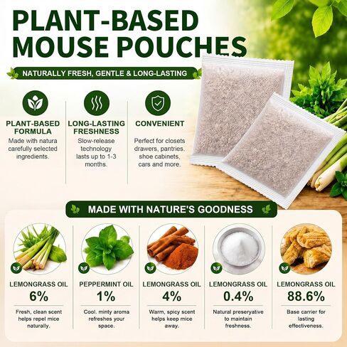 10 Pack Mouse Pouches, Lemongrass & Peppermint Oil | Pest Control Aid Mouse Pouches for Car/RV/Boat/Garage/Shed/Cabin, for Use Against Mice Nesting & Air Freshener in Saudi Arabia