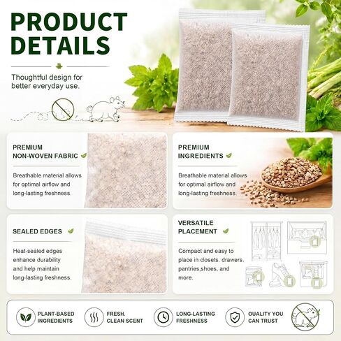 10 Pack Mouse Pouches, Lemongrass & Peppermint Oil | Pest Control Aid Mouse Pouches for Car/RV/Boat/Garage/Shed/Cabin, for Use Against Mice Nesting & Air Freshener in Saudi Arabia