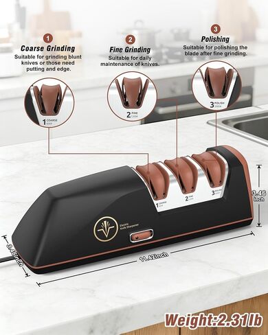 Electric Knife Sharpener Can Replace Sharpening Head | Easy to Change, 3-Stage, 15° Precision Angle, Diamond Sharpening System, Metal & Ceramic Knives, Exquisite Gifts & Packaging in Saudi Arabia