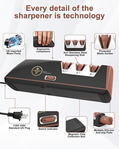Electric Knife Sharpener Can Replace Sharpening Head | Easy to Change, 3-Stage, 15° Precision Angle, Diamond Sharpening System, Metal & Ceramic Knives, Exquisite Gifts & Packaging in Saudi Arabia
