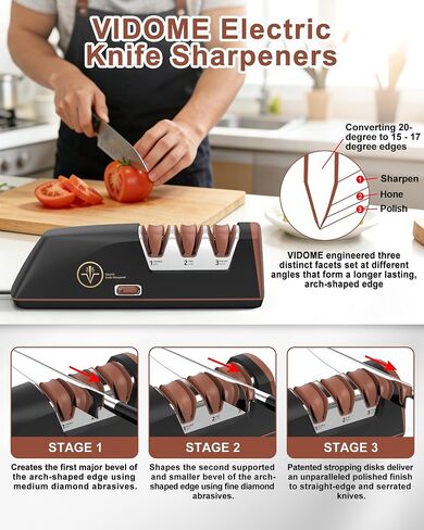 Electric Knife Sharpener Can Replace Sharpening Head | Easy to Change, 3-Stage, 15° Precision Angle, Diamond Sharpening System, Metal & Ceramic Knives, Exquisite Gifts & Packaging in Saudi Arabia