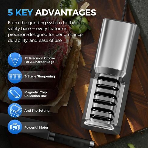 Electric Knife Sharpener for Kitchen Knives, 3-Stage, Fast, Repair, Polish | 3-Stage Kitchen Knife Sharpener - 15°Precision Angle Guide Knife Sharpeners - Stainless Steel Grinding Head-Portable in Saudi Arabia