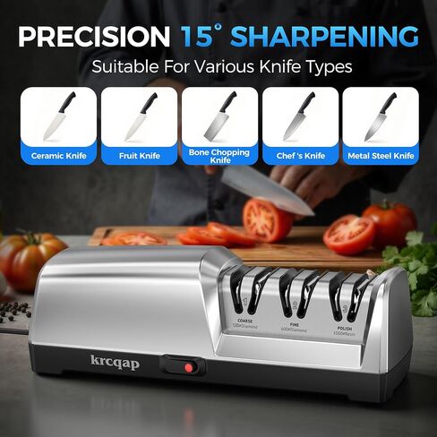 Electric Knife Sharpener for Kitchen Knives, 3-Stage, Fast, Repair, Polish | 3-Stage Kitchen Knife Sharpener - 15°Precision Angle Guide Knife Sharpeners - Stainless Steel Grinding Head-Portable in Saudi Arabia