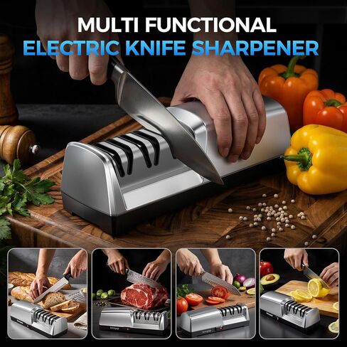 Electric Knife Sharpener for Kitchen Knives, 3-Stage, Fast, Repair, Polish | 3-Stage Kitchen Knife Sharpener - 15°Precision Angle Guide Knife Sharpeners - Stainless Steel Grinding Head-Portable in Saudi Arabia