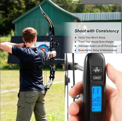 Archery Bow Scale Recurve/Compound Bow 110LB/50KG Tuning Scale with Peak and Hold HD LCD Display LB/KG Battery&Screwdriver Included(Black) in Saudi Arabia