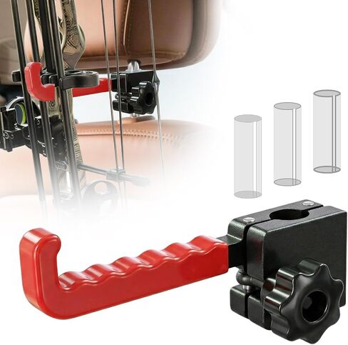 Heavy Duty All Steel Bow Hanger for Truck, Red Wave Anti-Slip Hook | Upgraded Twist-Lock Clamp, Universal Compound Bow Holder with 3 Shims for 10-14mm Headrest, Archery Hunting Gear Safe Storage in Saudi Arabia