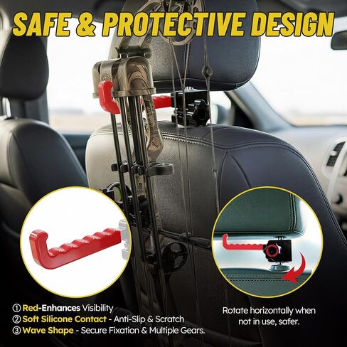 Heavy Duty All Steel Bow Hanger for Truck, Red Wave Anti-Slip Hook | Upgraded Twist-Lock Clamp, Universal Compound Bow Holder with 3 Shims for 10-14mm Headrest, Archery Hunting Gear Safe Storage in Saudi Arabia