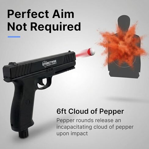 Streetwise Heat Self Defense Pepper Launcher - .50 Cal CO2 Powered Semi-Automatic 6-Round Launcher, Picatinny Rail, 450 FPS, 60 Ft Range, Includes Pepper Irritant Rubber Metal Rounds in Saudi Arabia
