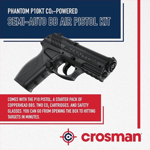 Crosman P10KT CO2 BB Pistol Kit - 20-Round Mag - 480 FPS - Black | Safety Glasses Included - Copperhead Bbs Included - Co2 Cartridges Included in Kuwait