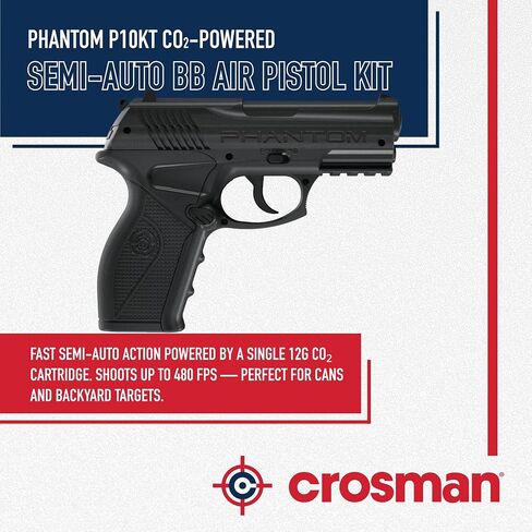 Crosman P10KT CO2 BB Pistol Kit - 20-Round Mag - 480 FPS - Black | Safety Glasses Included - Copperhead Bbs Included - Co2 Cartridges Included in Kuwait