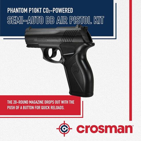 Crosman P10KT CO2 BB Pistol Kit - 20-Round Mag - 480 FPS - Black | Safety Glasses Included - Copperhead Bbs Included - Co2 Cartridges Included in Kuwait