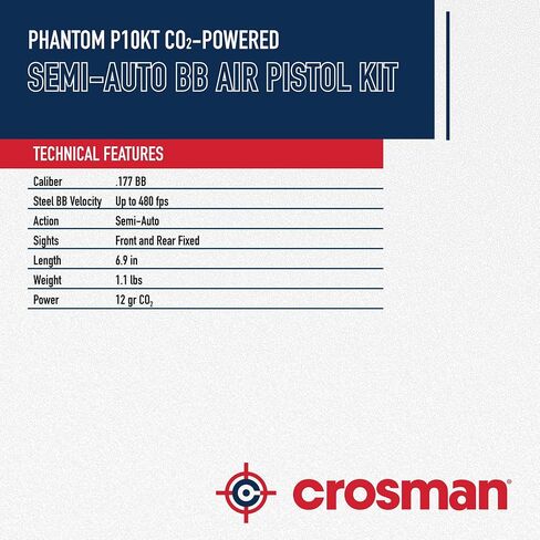 Crosman P10KT CO2 BB Pistol Kit - 20-Round Mag - 480 FPS - Black | Safety Glasses Included - Copperhead Bbs Included - Co2 Cartridges Included in Kuwait
