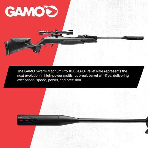 Gamo Swarm Magnum PRO 10X GEN3i Inertia Fed Break Barrel Air Rifle | High-Power Magnum Gas Piston - Upgraded Multi-Shot Loader System - Heavy Sound Dampening Over The Barrel in Kuwait