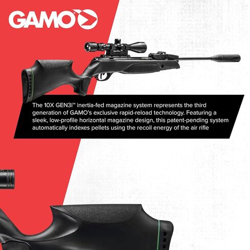 Gamo Swarm Magnum PRO 10X GEN3i Inertia Fed Break Barrel Air Rifle | High-Power Magnum Gas Piston - Upgraded Multi-Shot Loader System - Heavy Sound Dampening Over The Barrel in Kuwait