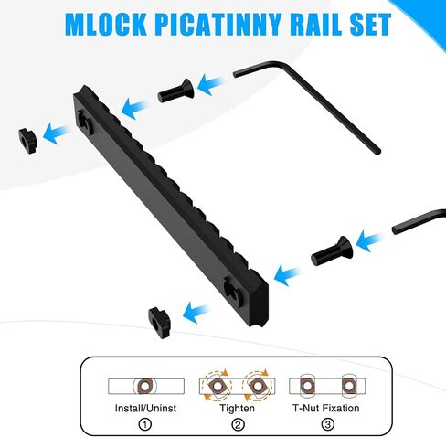 Mlock Picatinny Rail Set, Aluminum Airsoft Rail Accessories, 3 5 7 9 11 13 Slots with 13 T-Nuts & Screws, 3 Wrench-Rounded Corner in Saudi Arabia