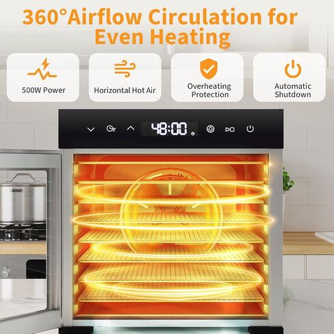 NEWBULIG 8 Stainless Steel Trays Food Dehydrator, 500W High Power Electric Food Dryer, 24 Hours Timing, 185°F Adjustable Temp, Perfect for Fruit, Meat, Jerky, Herbs and Dog Treats in Saudi Arabia