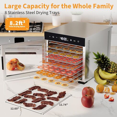 NEWBULIG 8 Stainless Steel Trays Food Dehydrator, 500W High Power Electric Food Dryer, 24 Hours Timing, 185°F Adjustable Temp, Perfect for Fruit, Meat, Jerky, Herbs and Dog Treats in Saudi Arabia