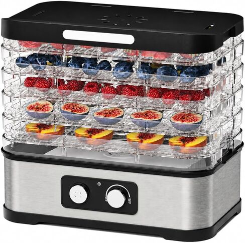 Small Food Dehydrator for Jerky, Fruit, Herbs & Pet Treats | 250W Energy-Efficient Heating, 5 BPA-free stackable trays, up to 72 hours of continuous operation, 95–158°F control, Black in Saudi Arabia