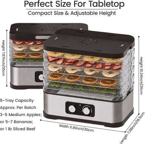 Small Food Dehydrator for Jerky, Fruit, Herbs & Pet Treats | 250W Energy-Efficient Heating, 5 BPA-free stackable trays, up to 72 hours of continuous operation, 95–158°F control, Black in Saudi Arabia