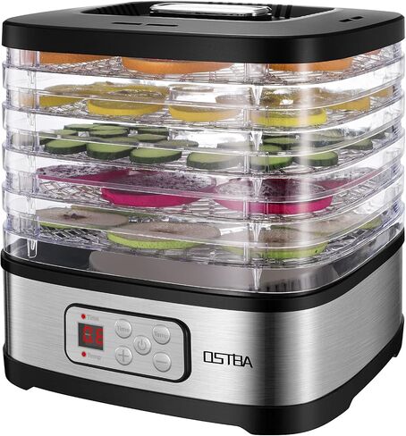 OSTBA Food Dehydrator, 5 Trays, 240W Dryer for Jerky, Fruit & Snacks | BPA-Free Trays | 95-158℉ Temp | 72H Timer | 360° Airflow | Dishwasher Safe | Low Noise | ETL Certified | Recipe Included in Saudi Arabia